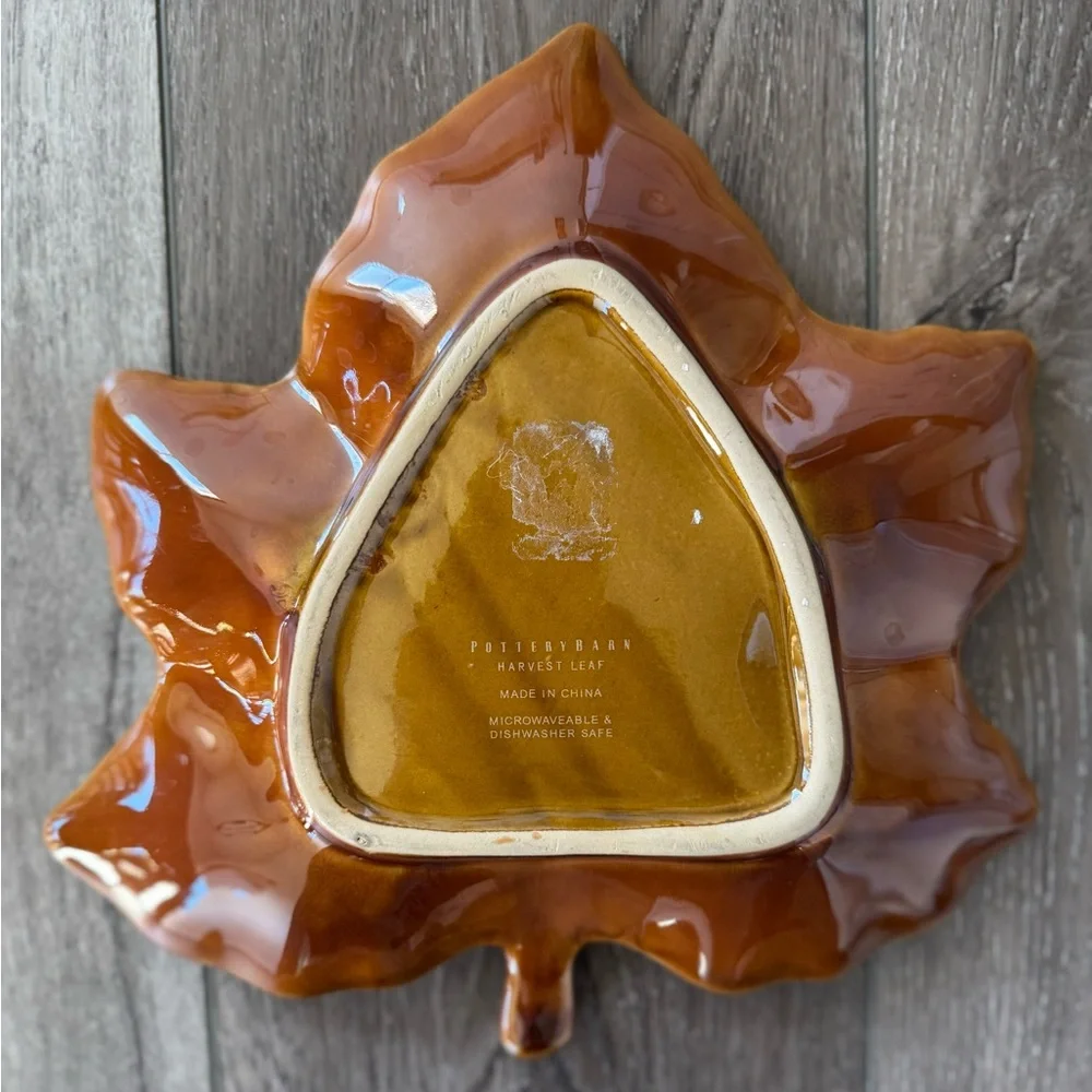 Pottery Barn Harvest Leaf Serving Plate Maple Leaf 10” Ceramic Salad Dish Brown